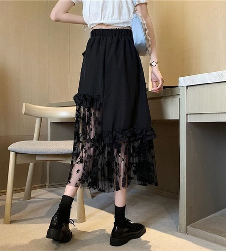 Black Lace Patchwork Skirt